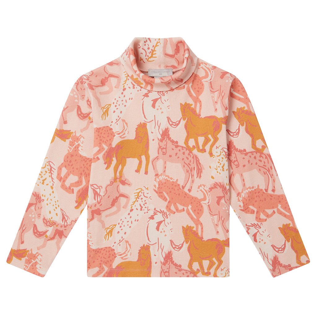 Stella McCartney Child Turtleneck T-shirt Prairie Horse Print Pink