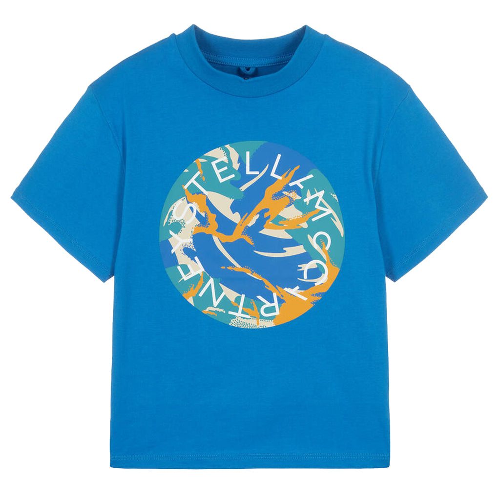 Stella McCartney Child T-shirt With Camo Logo Disk Print Blue