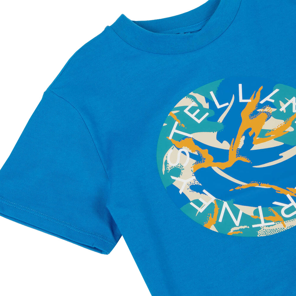Stella McCartney Child T-shirt With Camo Logo Disk Print Blue