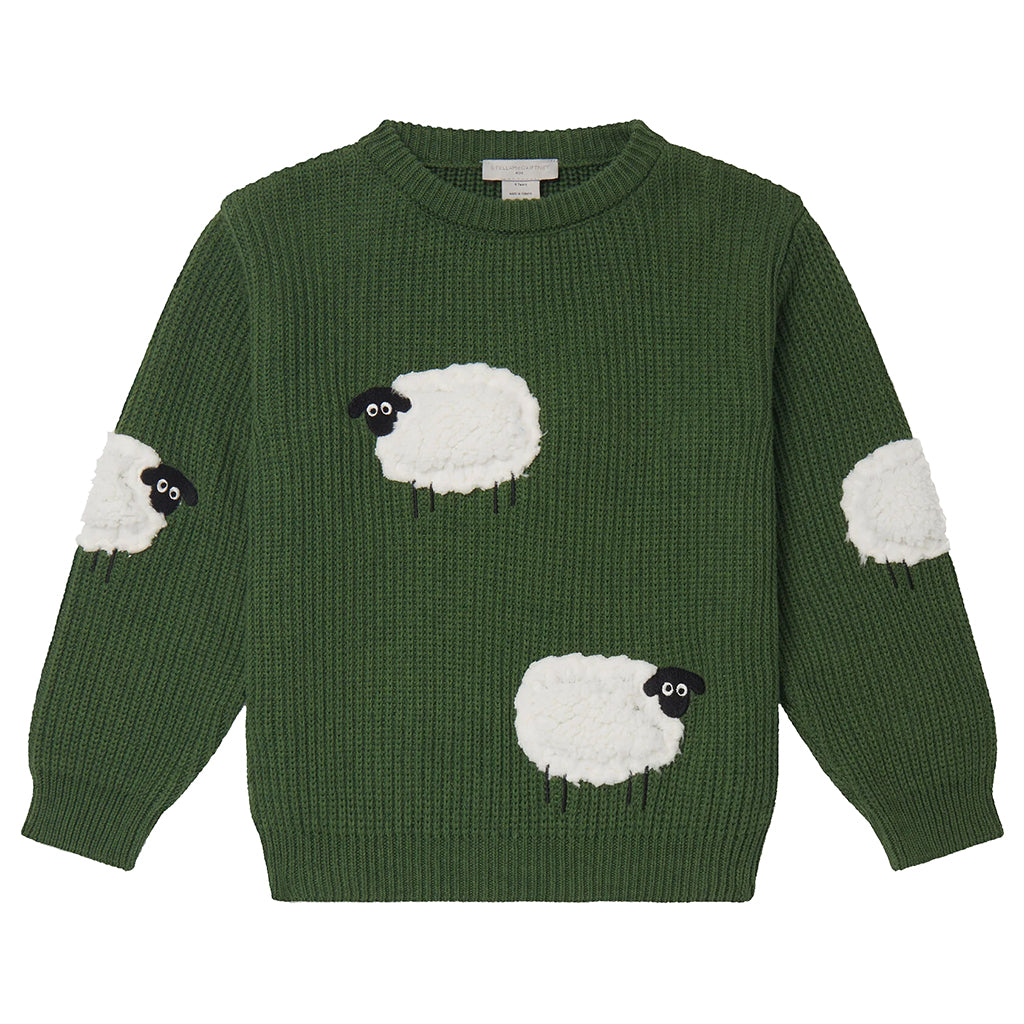 Stella McCartney Child Knit Sweater With Sheep Patches Green