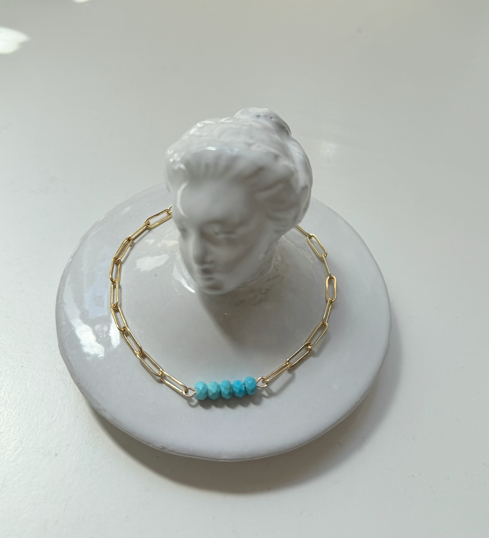 Libby And Smee Gemstone Paper Clip Chain Link Bracelet - Turquoise