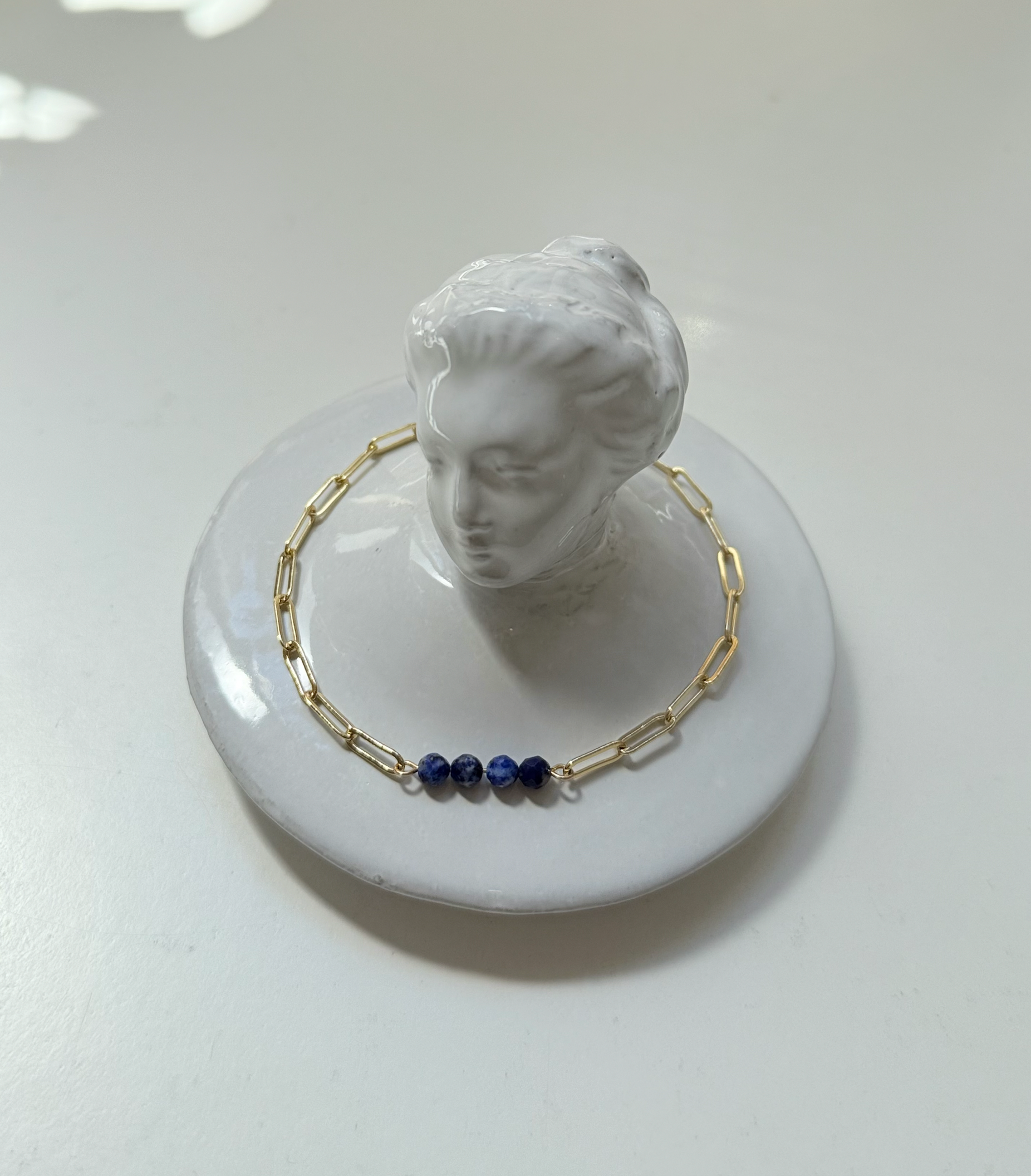 Libby And Smee Gemstone Paper Clip Chain Link Bracelet - Blue Lapis