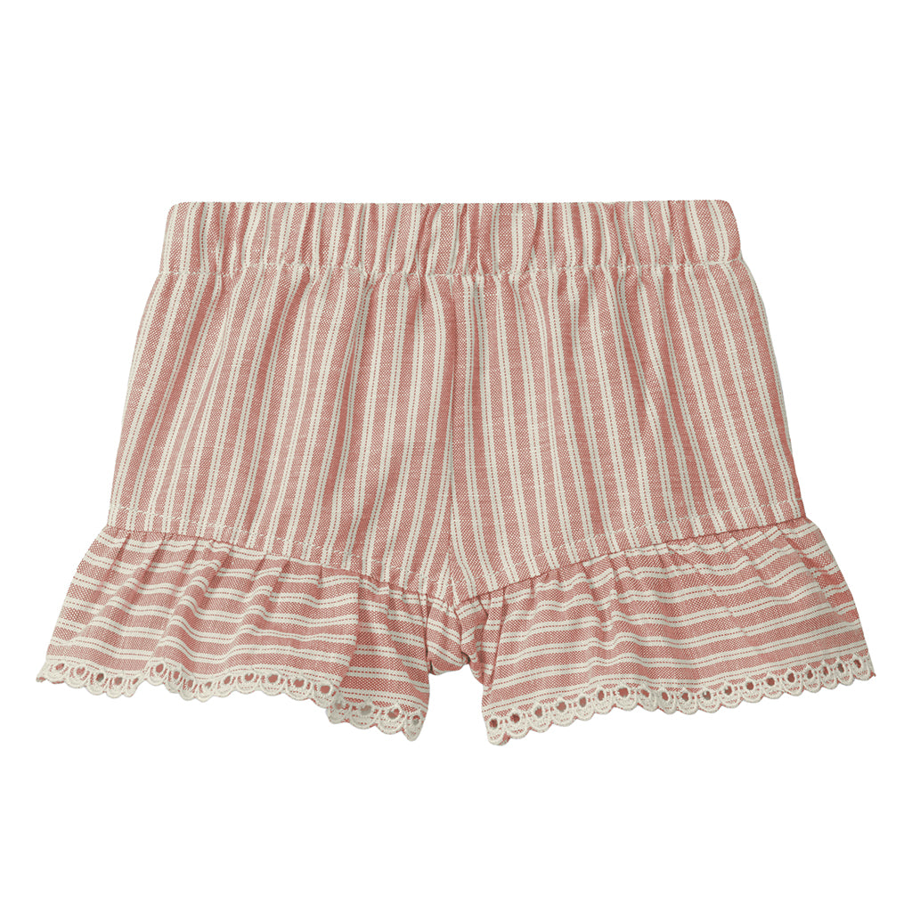 Snug Baby Shorts With Ruffles Terracotta Red Stripes
