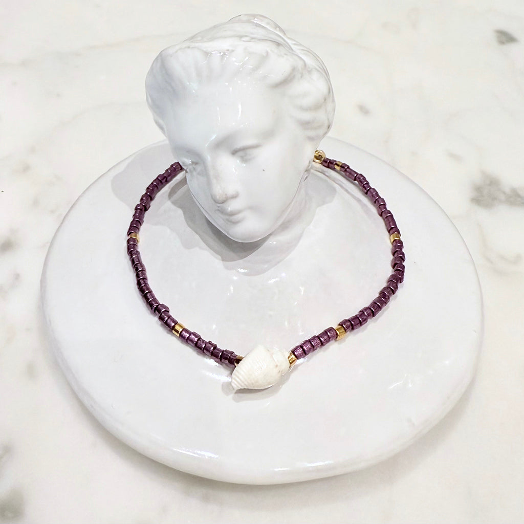 Sophie Deschamps Bijoux Côte d’Azur Seed Bead And Shell Bracelet Violet Purple