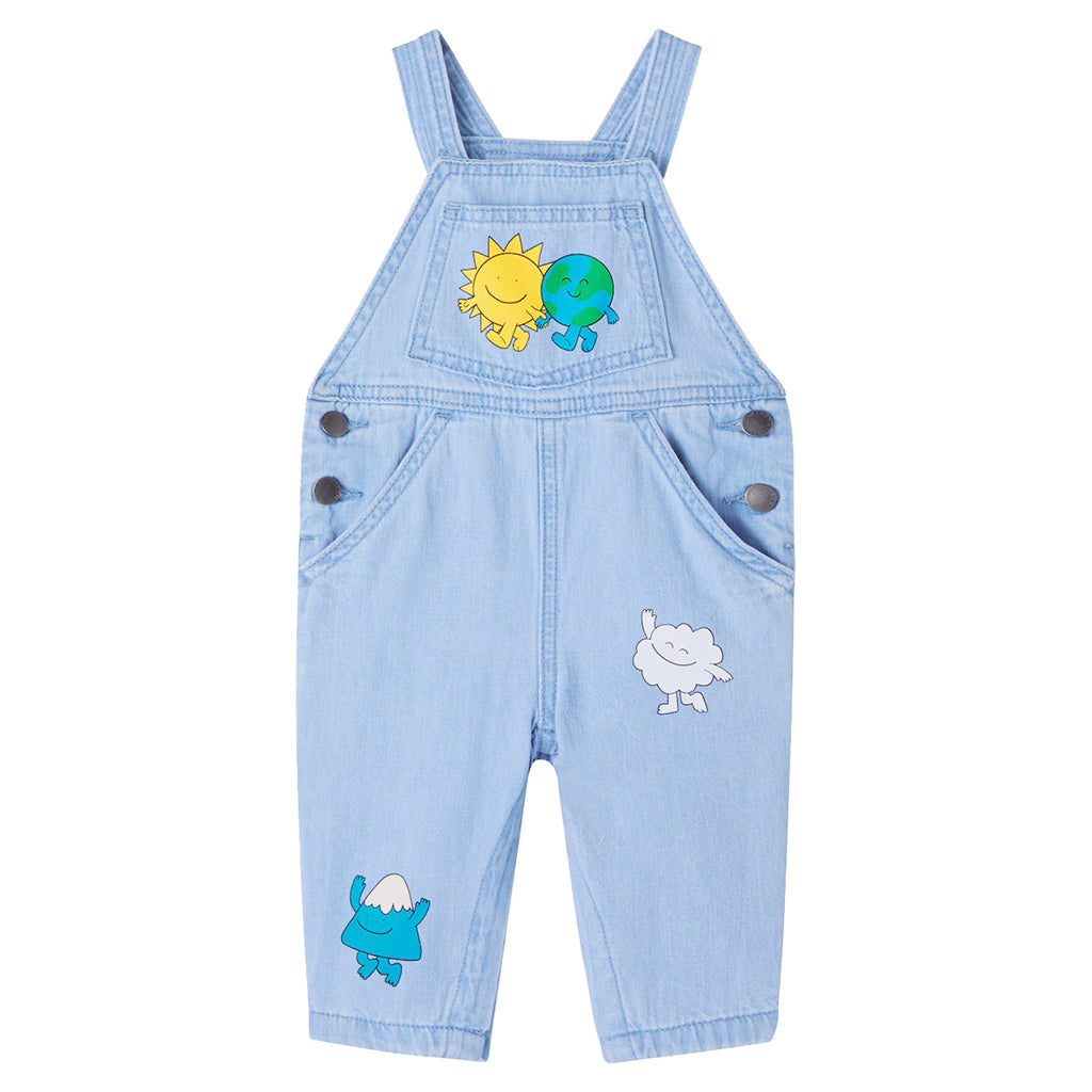Stella McCartney Baby Denim Overalls With Stay Earthy Print Blue