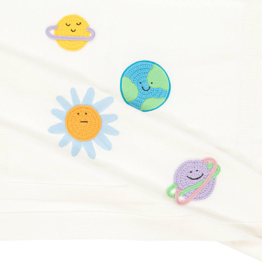 Stella McCartney Baby Knit Blanket With Crochet Planets White