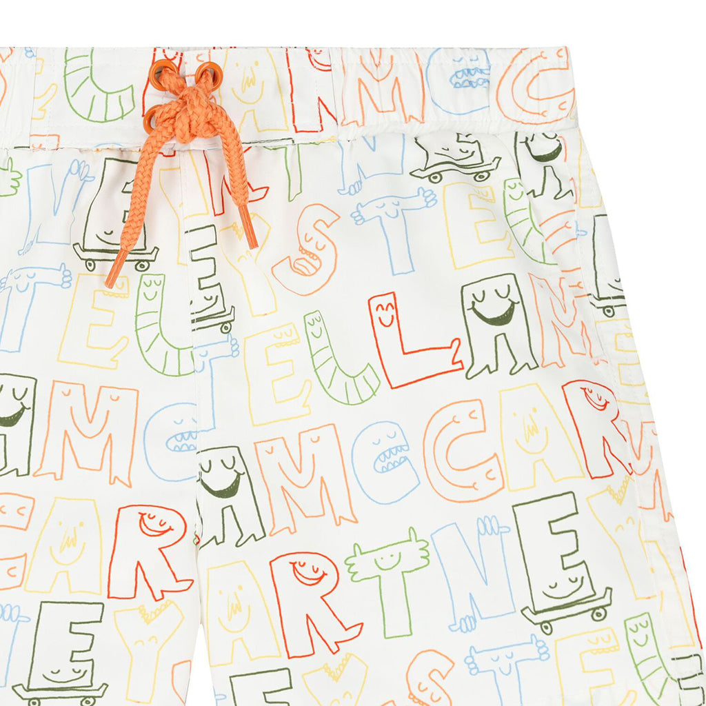 Stella McCartney Baby Swim Shorts Skater Lettering Print White