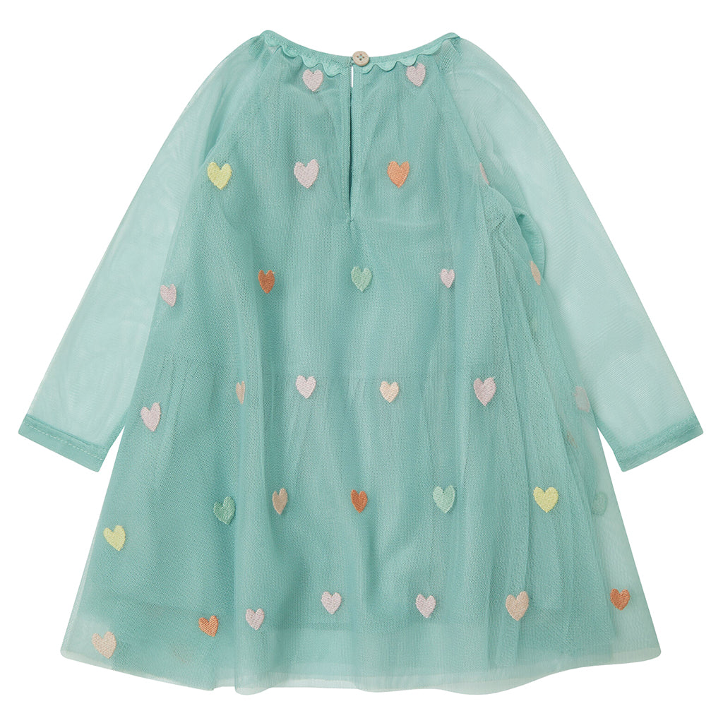 Stella McCartney Baby Tulle Dress With Embroidered Hearts Sage Blue