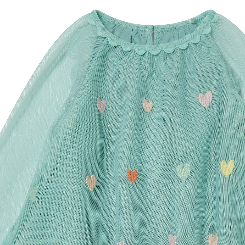 Stella McCartney Baby Tulle Dress With Embroidered Hearts Sage Blue