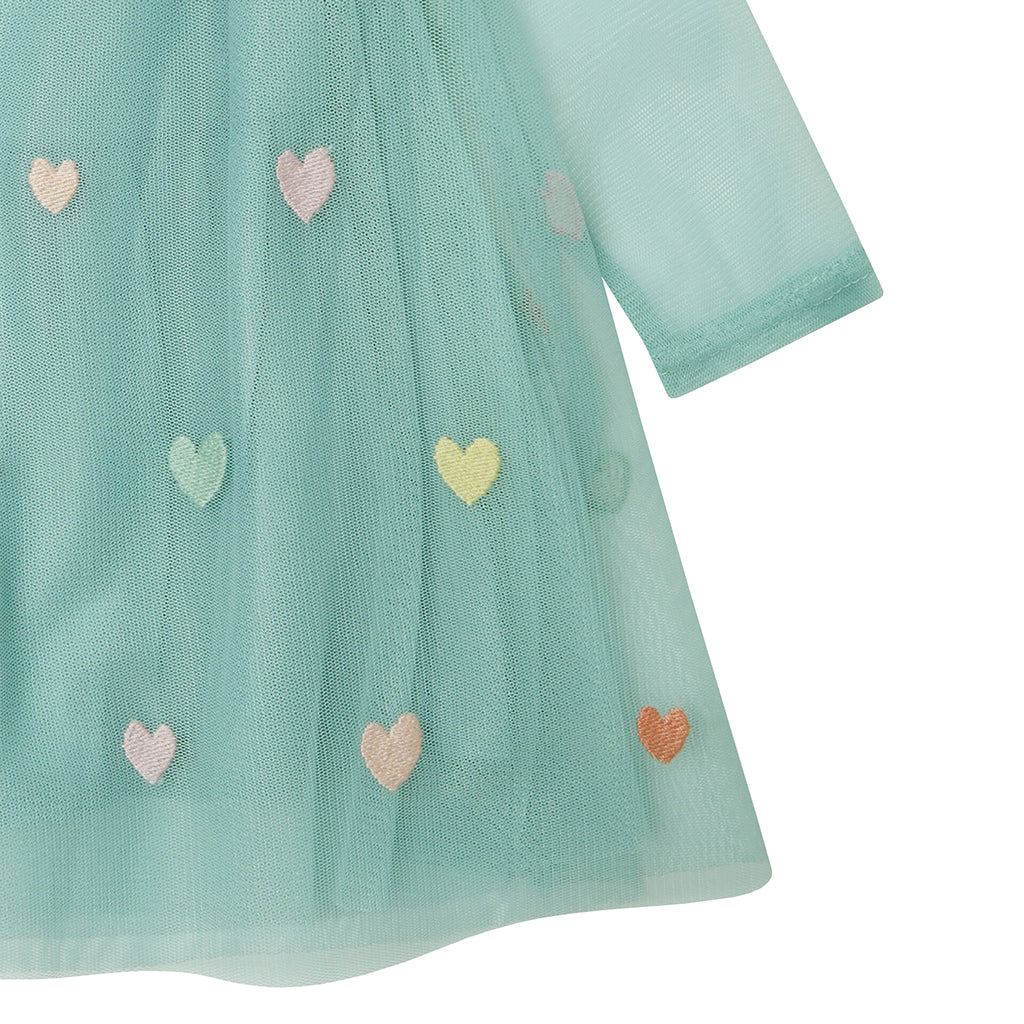 Stella McCartney Baby Tulle Dress With Embroidered Hearts Sage Blue