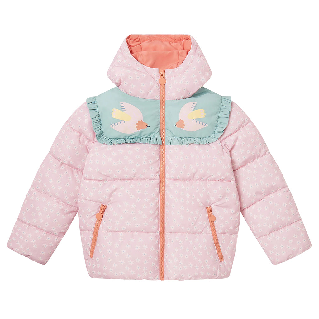 Stella McCartney Child Birds Puffer Jacket Flowers Print Pink