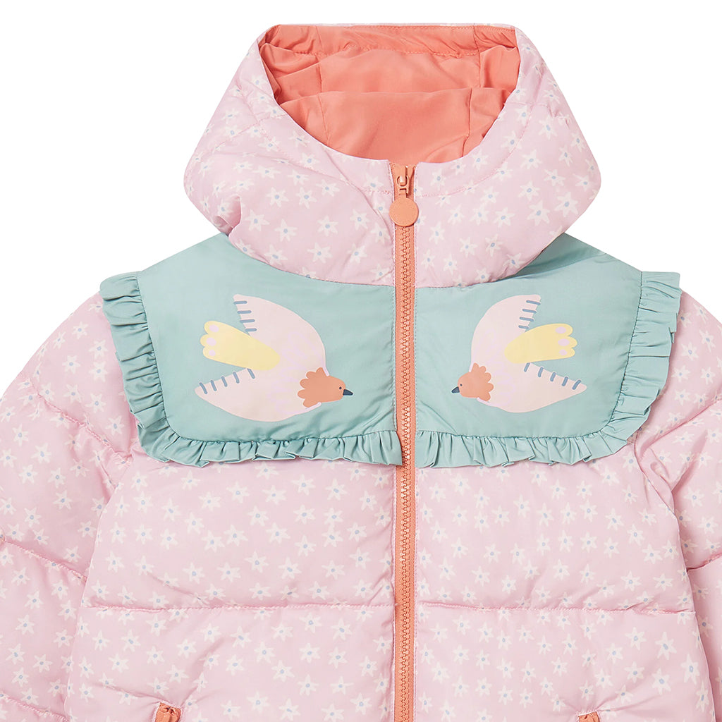 Stella McCartney Child Birds Puffer Jacket Flowers Print Pink