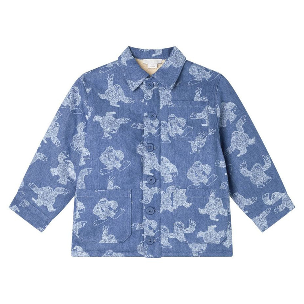 Stella McCartney Child Denim Jacket With Dancing Yeti Print Blue