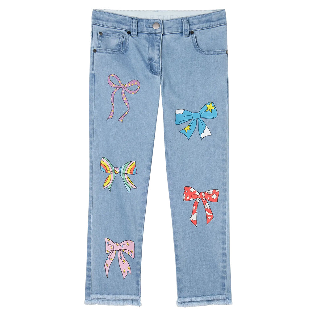 Stella McCartney Child Denim Pants With Bows Print Blue