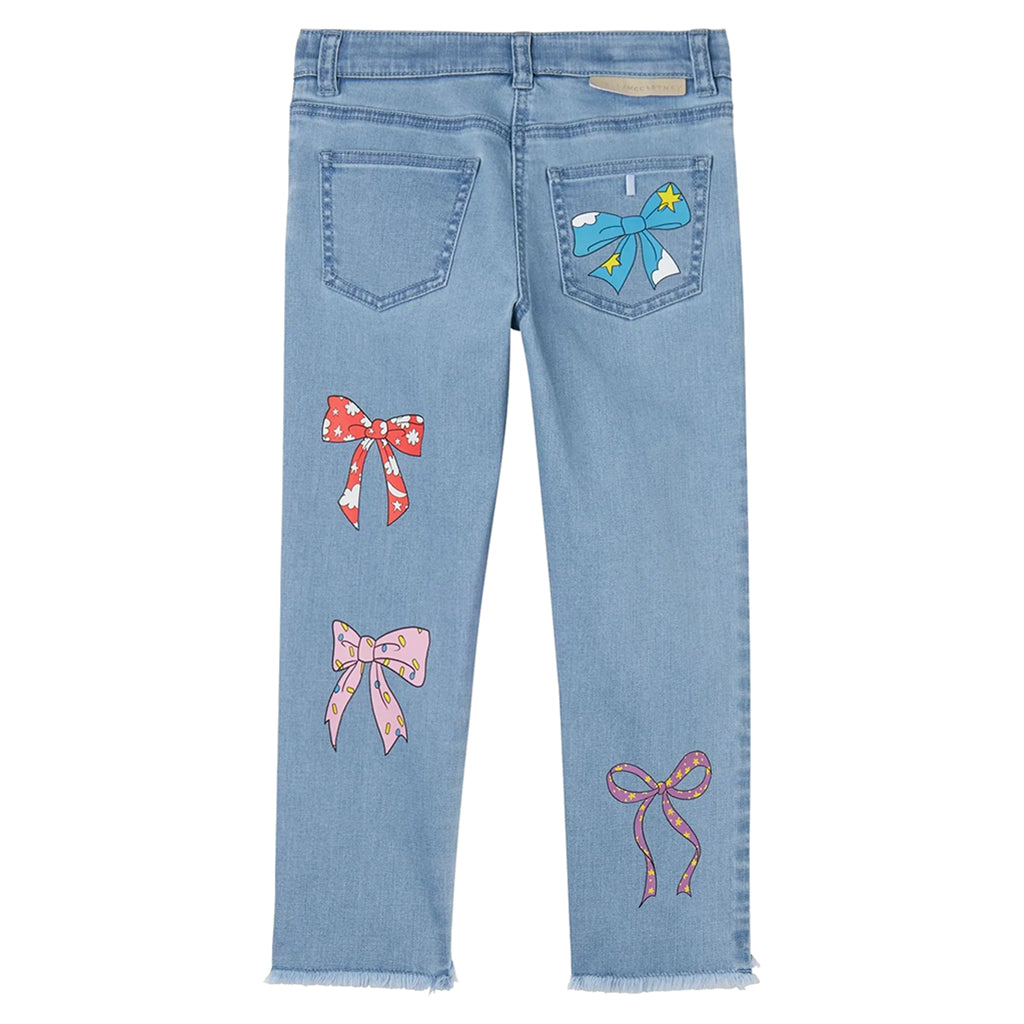 Stella McCartney Child Denim Pants With Bows Print Blue