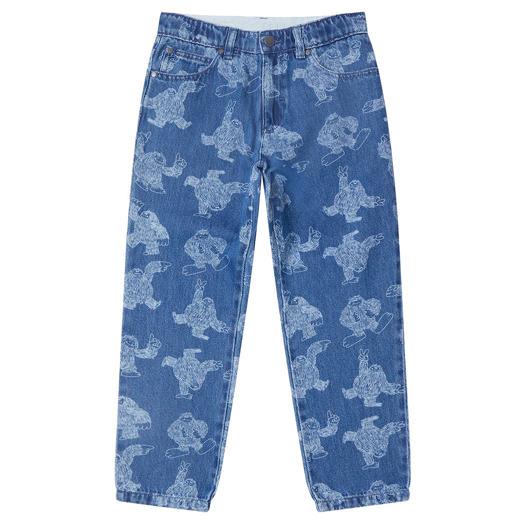 Stella McCartney Child Denim Pants With Dancing Yeti Print Blue