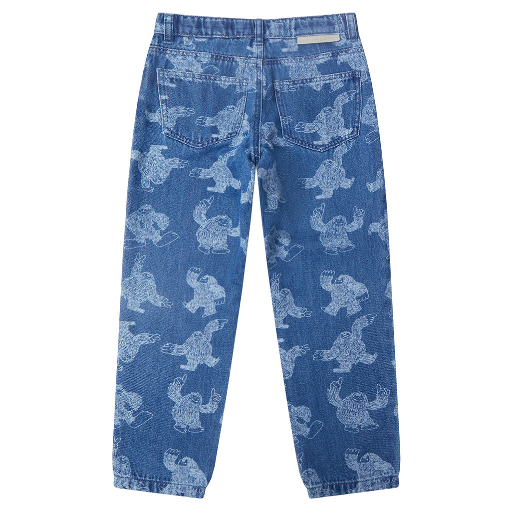 Stella McCartney Child Denim Pants With Dancing Yeti Print Blue