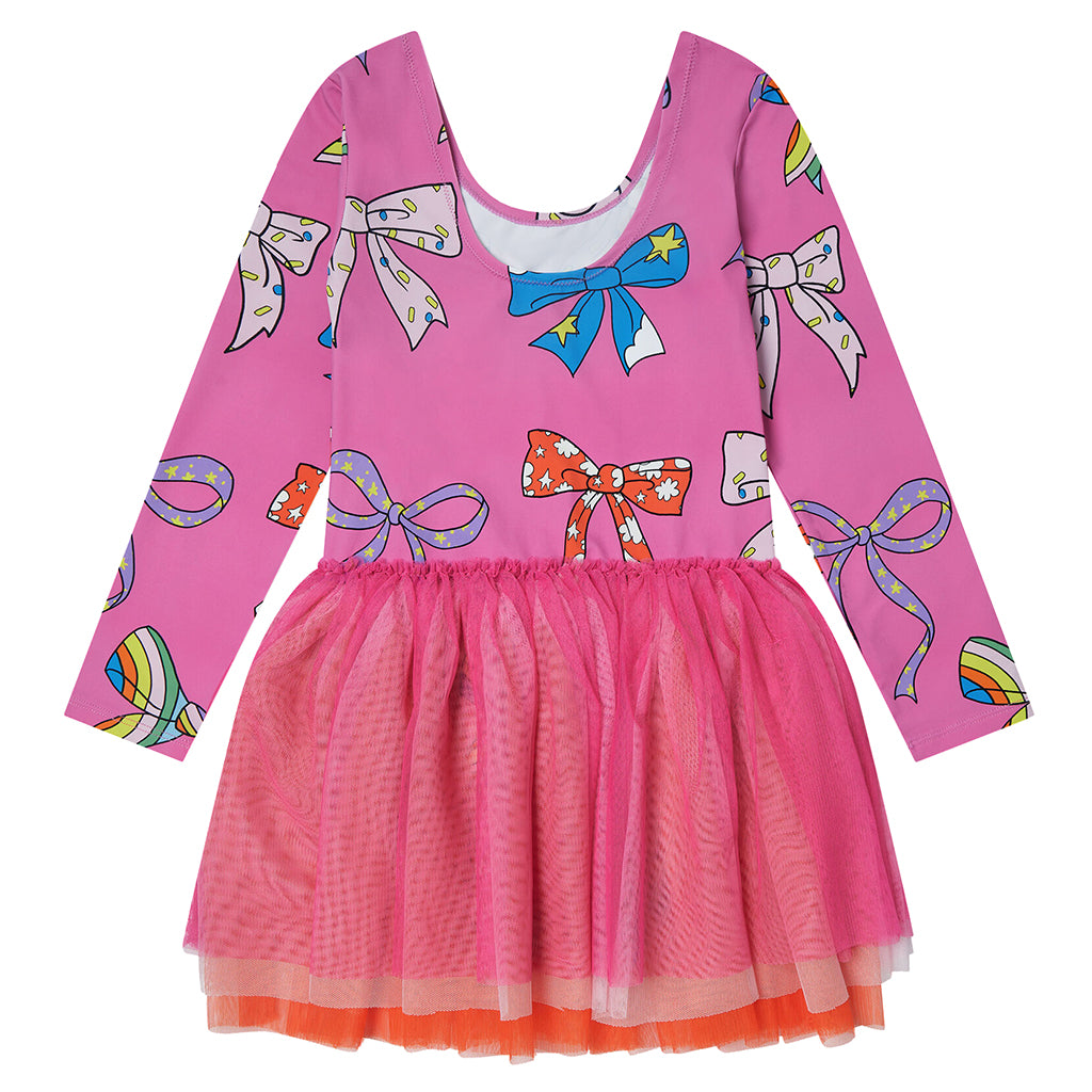 Stella McCartney Child Dress With Bows Print And Tulle Skirt Pink