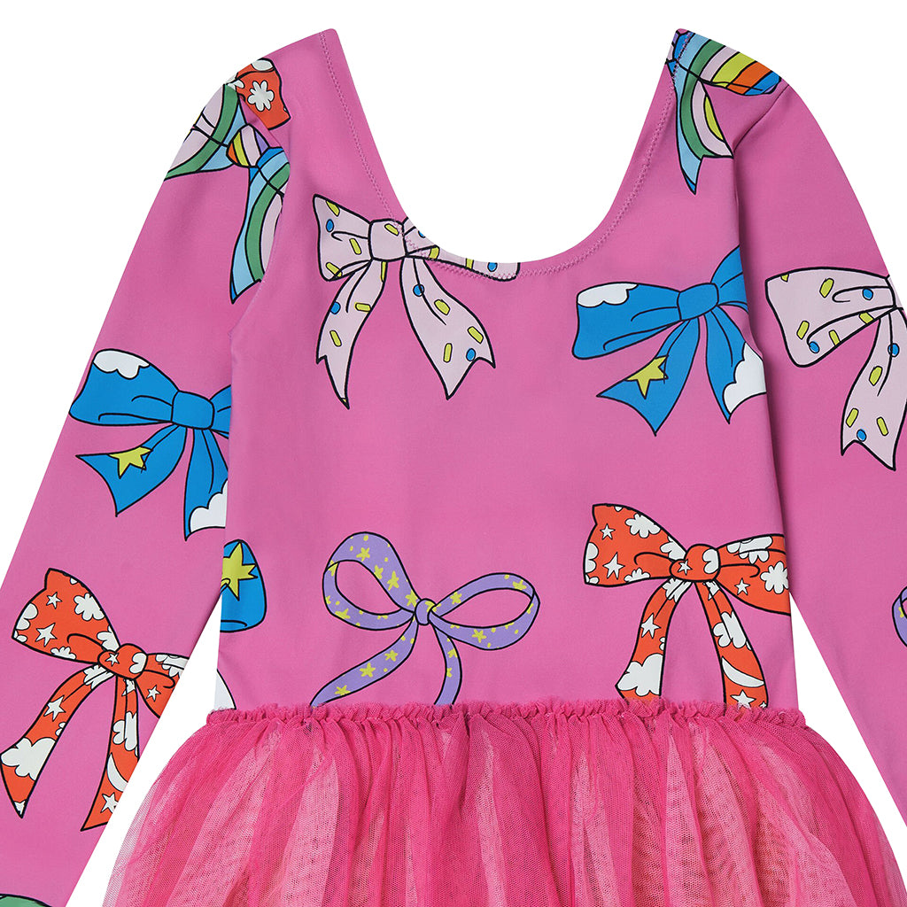 Stella McCartney Child Dress With Bows Print And Tulle Skirt Pink