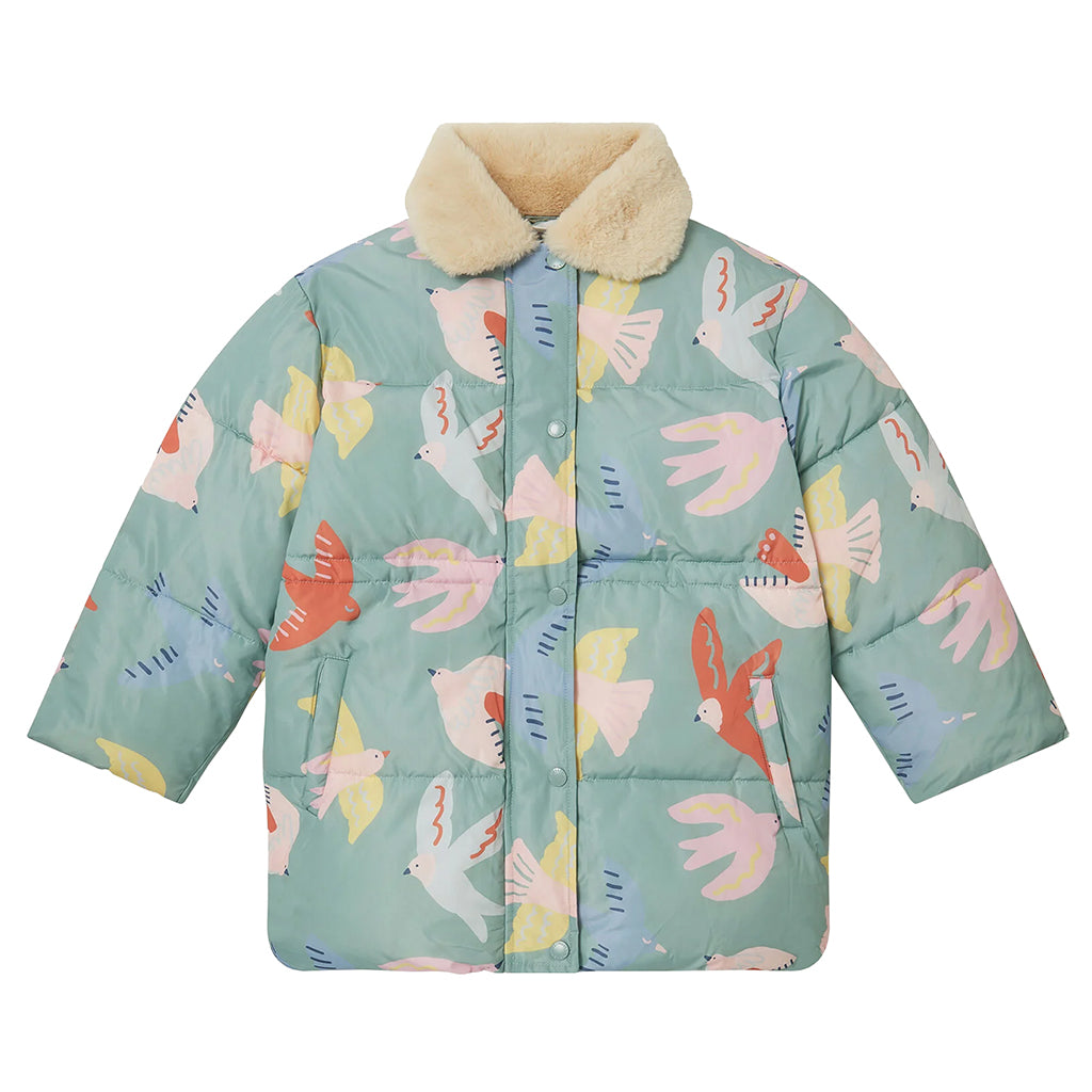 Stella McCartney Child Puffer Jacket Birds Print Mint Green