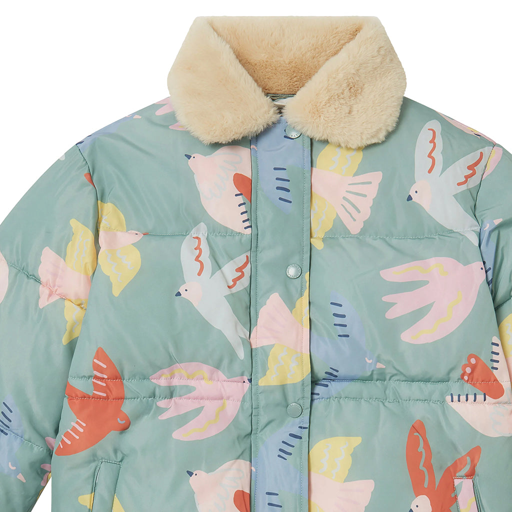 Stella McCartney Child Puffer Jacket Birds Print Mint Green