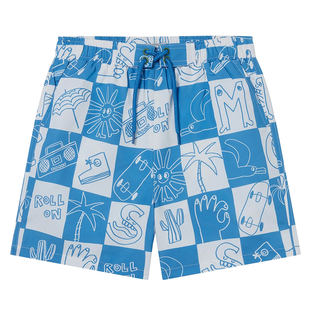 Stella McCartney Child Swim Shorts Checkerboard Skater Print Blue