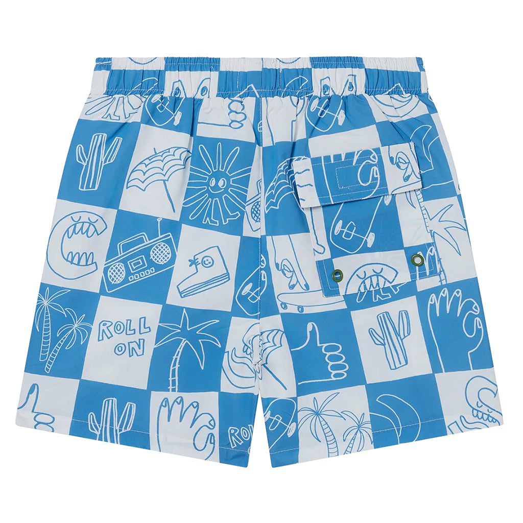Stella McCartney Child Swim Shorts Checkerboard Skater Print Blue