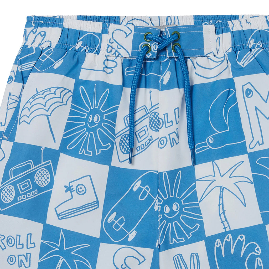Stella McCartney Child Swim Shorts Checkerboard Skater Print Blue