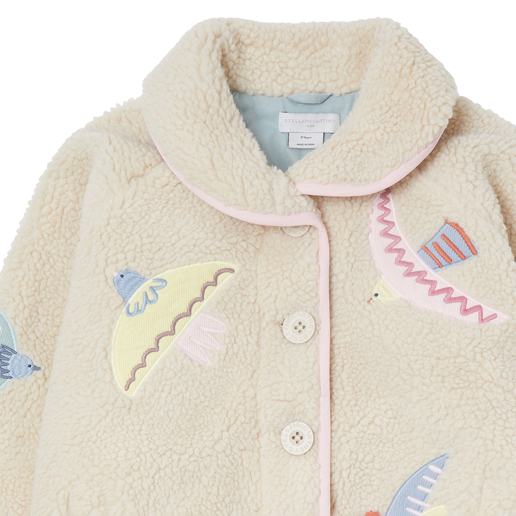 Stella McCartney Child Teddy Jacket Embroidered Birds Beige