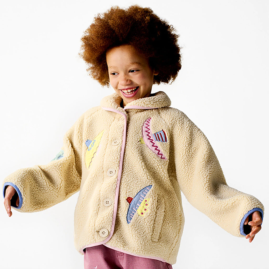 Stella McCartney Child Teddy Jacket Embroidered Birds Beige