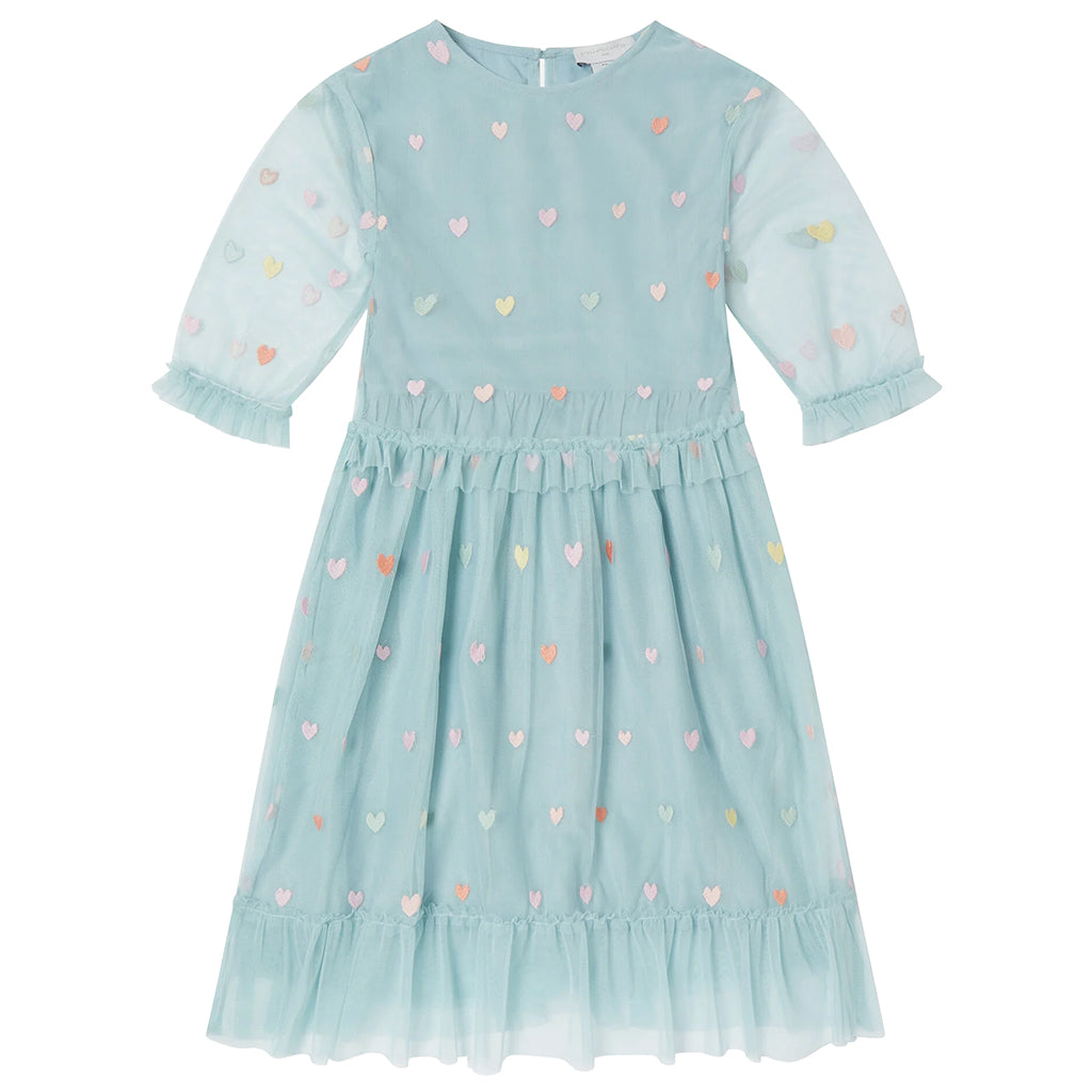 Stella McCartney Child Tulle Dress With Embroidered Hearts Sage Blue