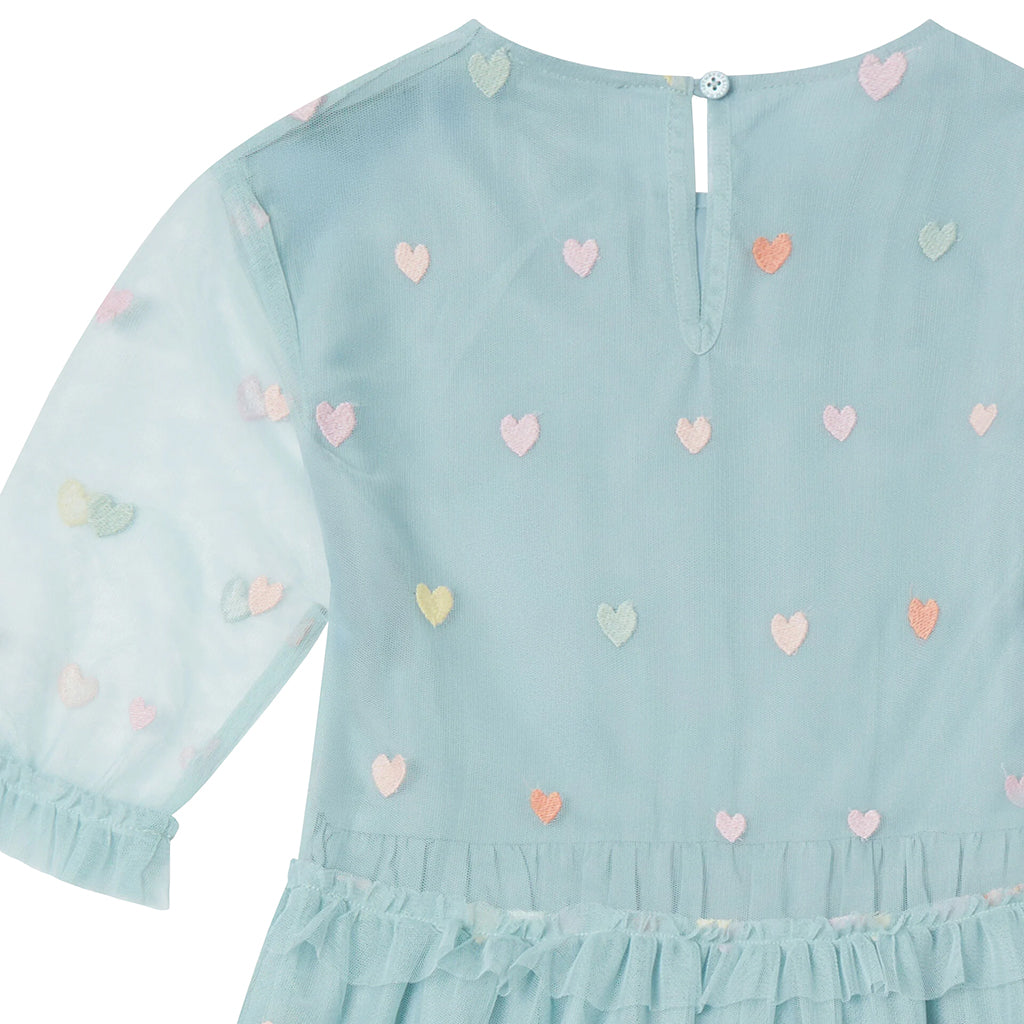 Stella McCartney Child Tulle Dress With Embroidered Hearts Sage Blue