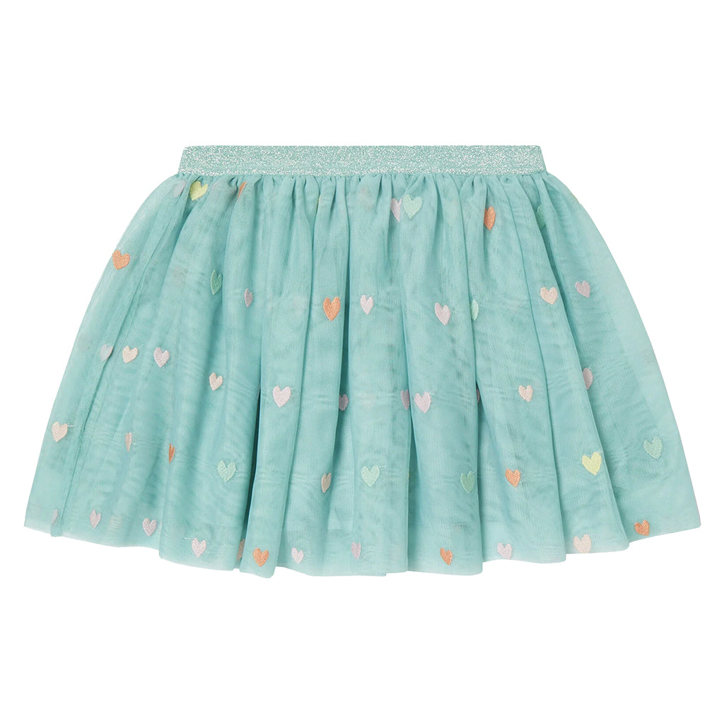 Stella McCartney Child Tulle Skirt With Embroidered Hearts Sage Blue
