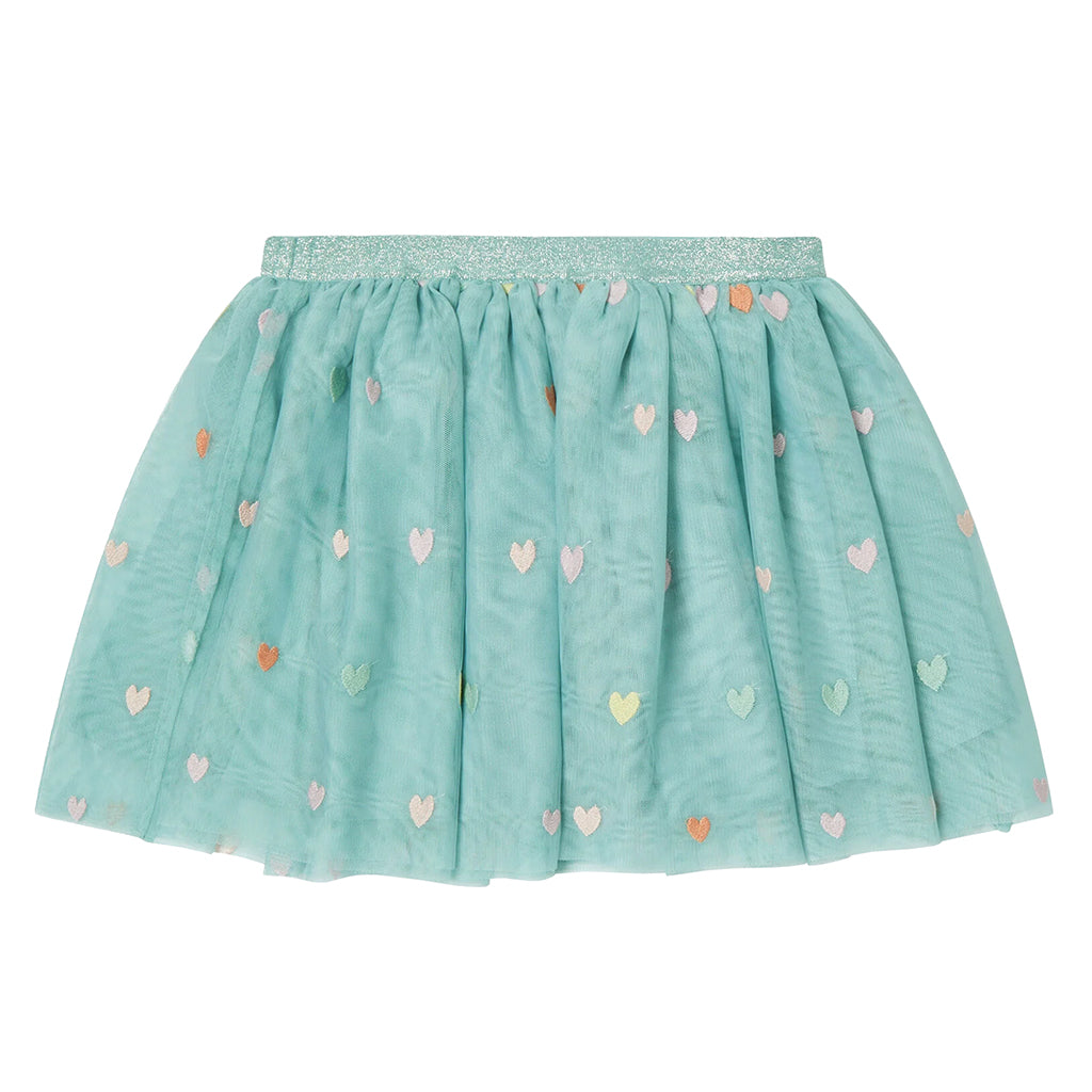 Stella McCartney Child Tulle Skirt With Embroidered Hearts Sage Blue