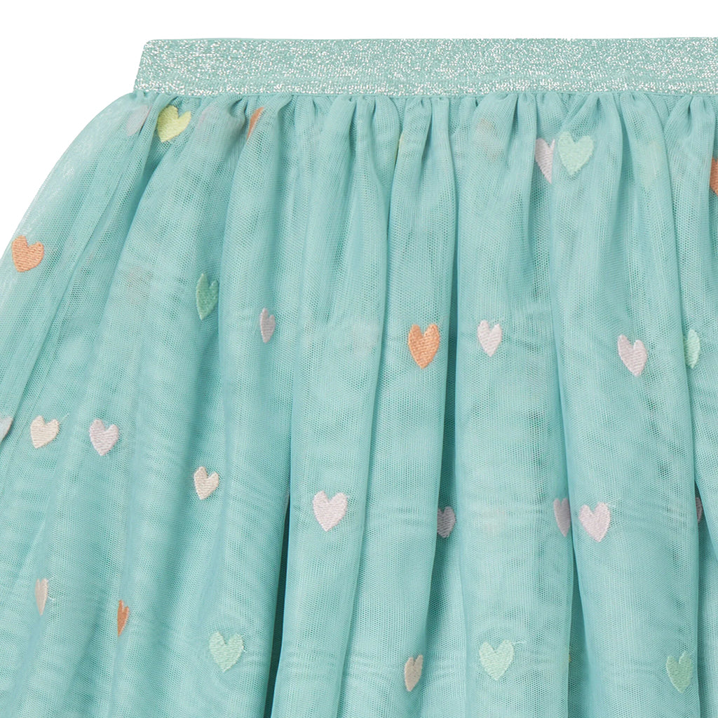 Stella McCartney Child Tulle Skirt With Embroidered Hearts Sage Blue