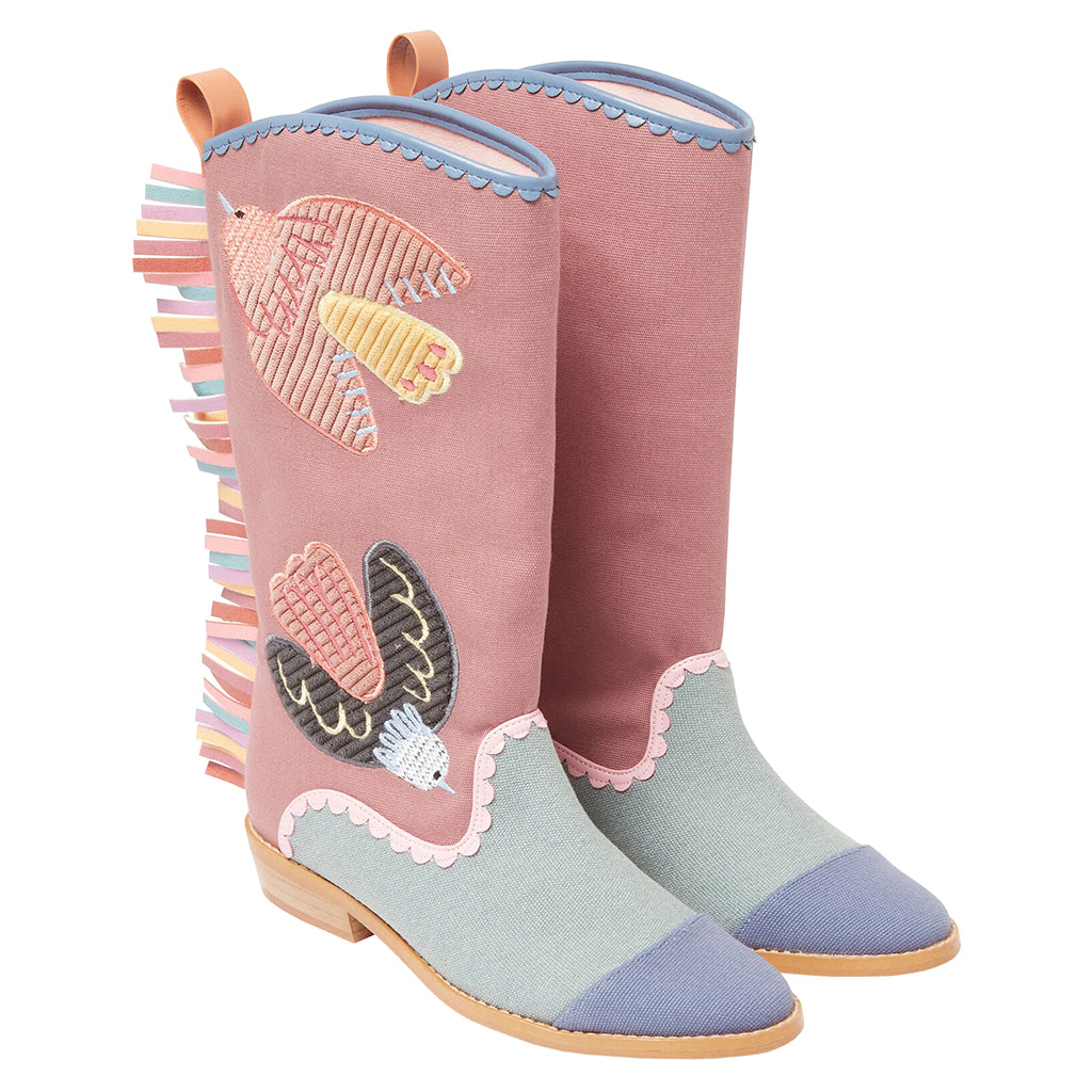 Stella McCartney Child Western Boots With Bird Patches Pink