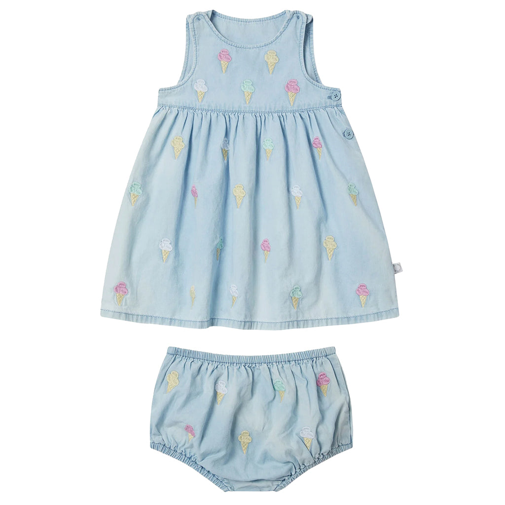 Stella McCartney Baby Chambray Dress With Ice Cream Embroidery Blue