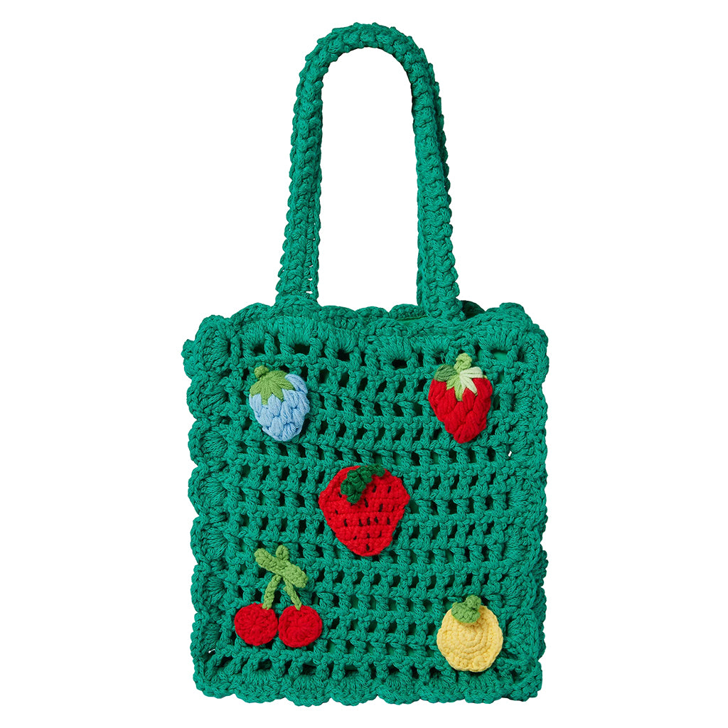 Stella McCartney Child Crochet Tote Bag With Fruit Patches Green