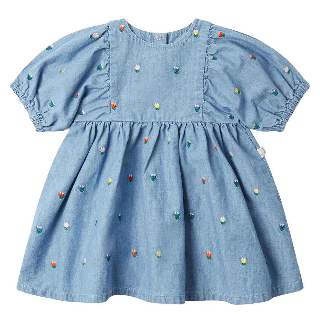 Stella McCartney Baby Dress With Tulip Embroidery Chambray Blue