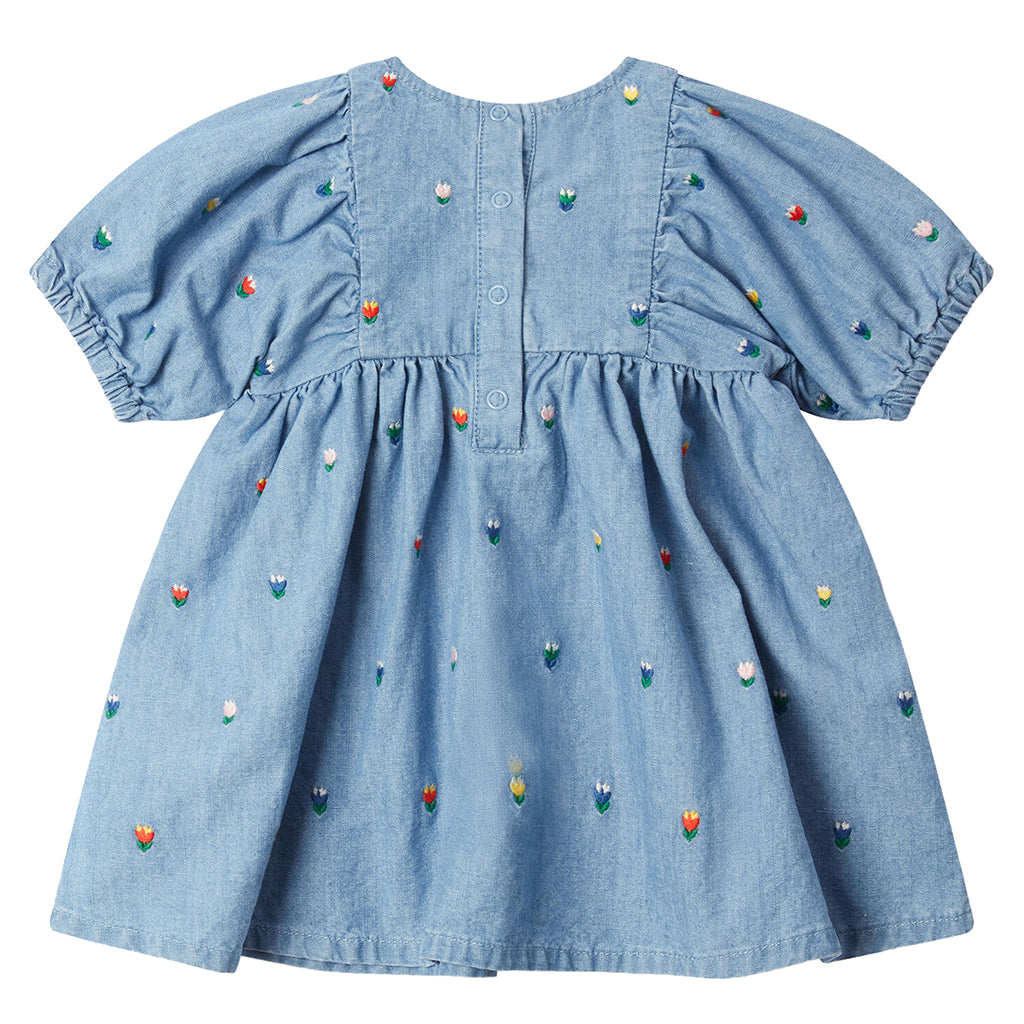 Stella McCartney Baby Dress With Tulip Embroidery Chambray Blue