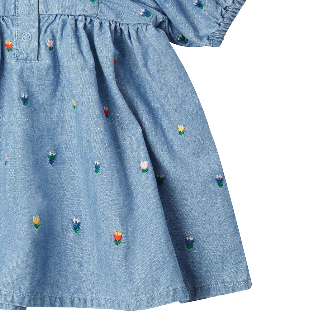 Stella McCartney Baby Dress With Tulip Embroidery Chambray Blue