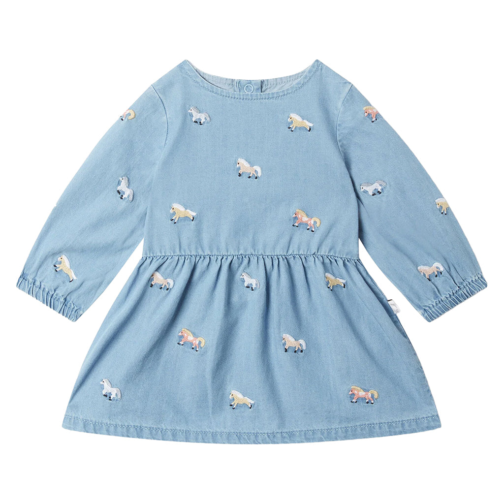 Stella McCartney Baby Dress With Horse Embroidery Chambray Blue