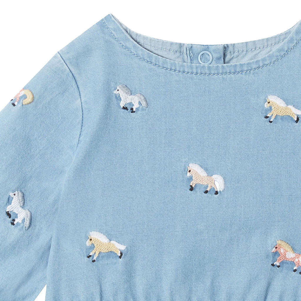 Stella McCartney Baby Dress With Horse Embroidery Chambray Blue