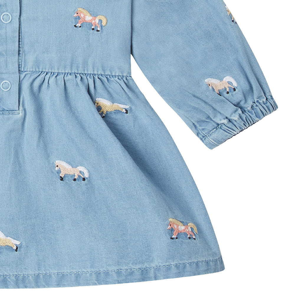 Stella McCartney Baby Dress With Horse Embroidery Chambray Blue