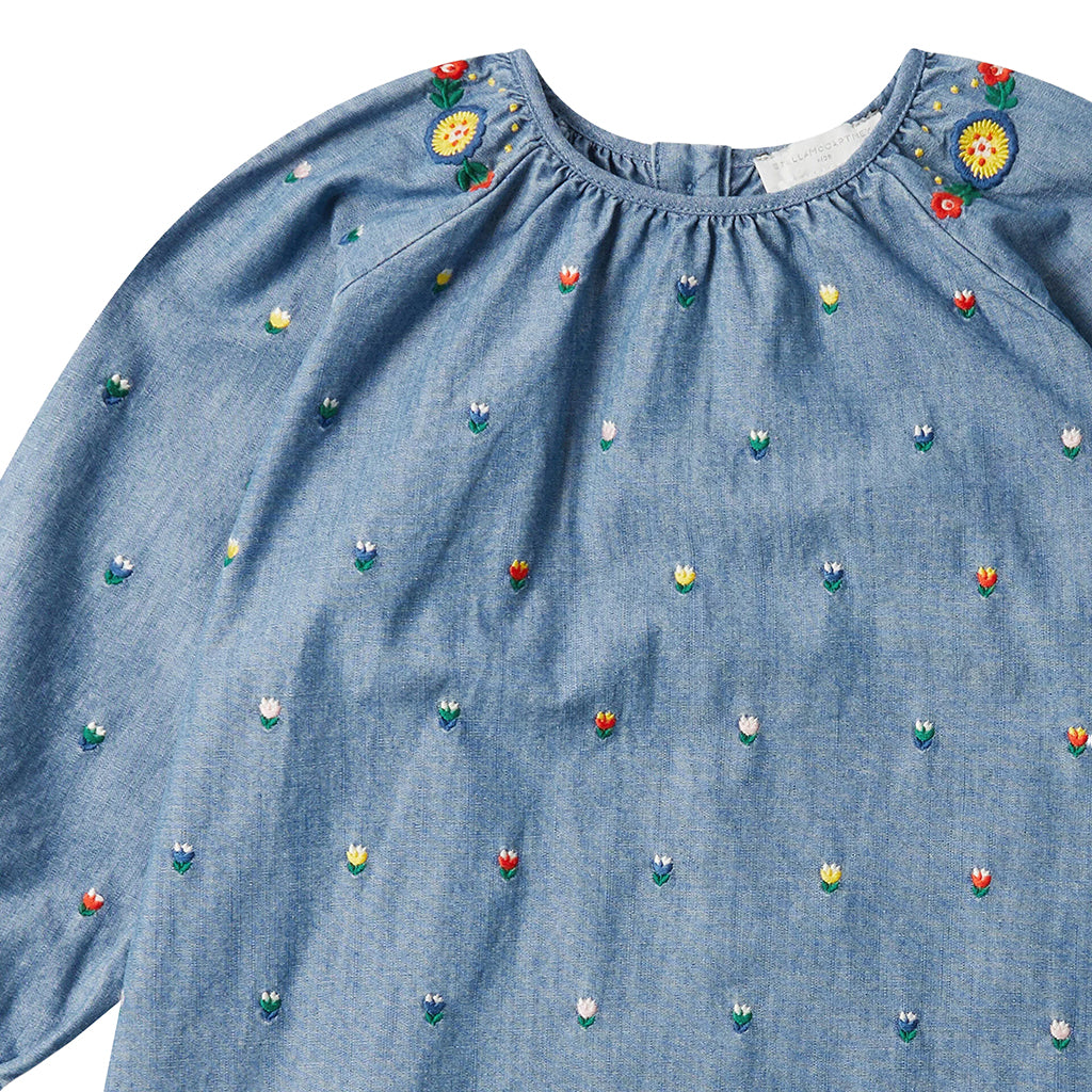 Stella McCartney Child Dress With Tulip Embroidery Chambray Blue