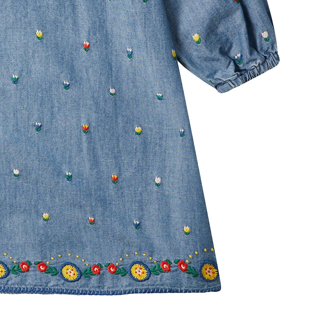 Stella McCartney Child Dress With Tulip Embroidery Chambray Blue