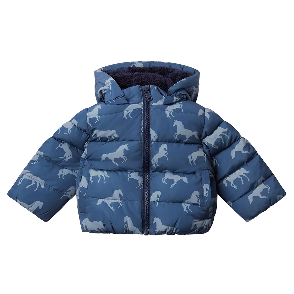 Stella McCartney Baby Puffer Jacket Horse Print Navy Blue