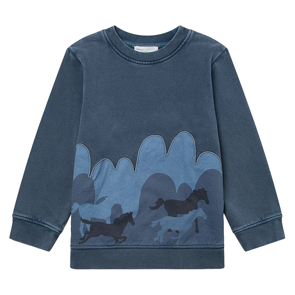 Stella McCartney Child Sweatshirt With Horses Print Blue