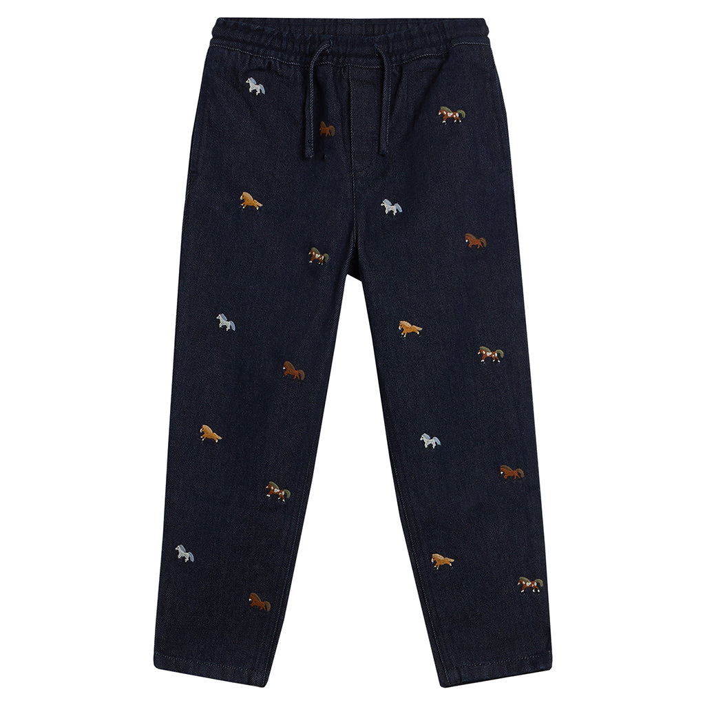 Stella McCartney Child Denim Pants With Horse Embroidery Navy Blue