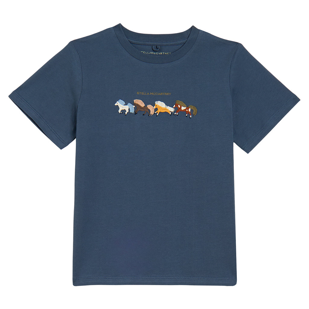 Stella McCartney Child T-shirt With Horse Embroidery Navy Blue